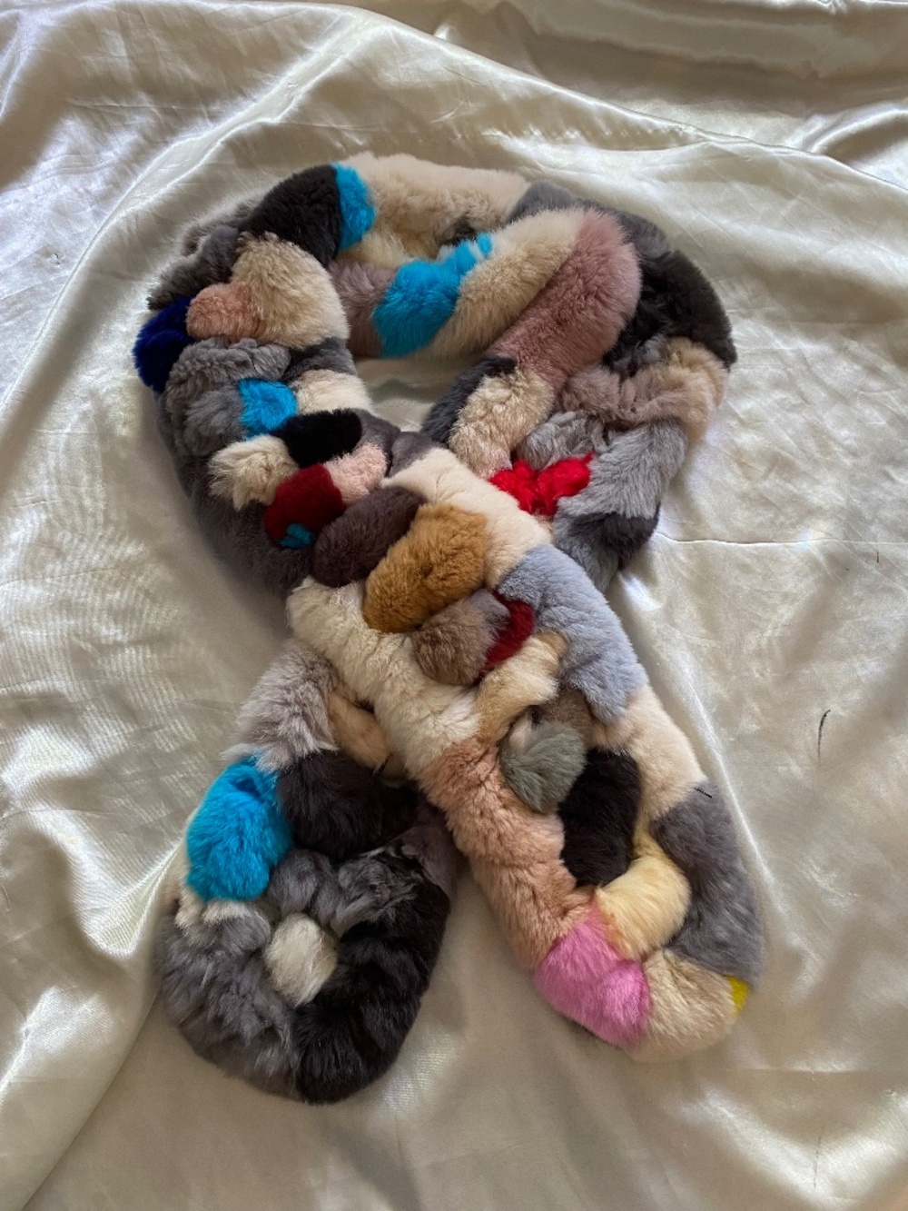 Vintage y2k Multicolor Rabbit Fur Scarf Boho Unique